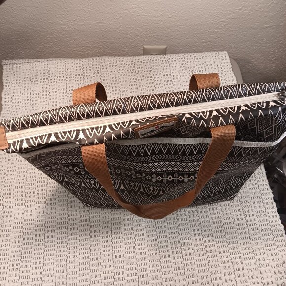 Kavu coated canvas black & white ikat tribal style print large tote bag purse - Picture 3 of 11